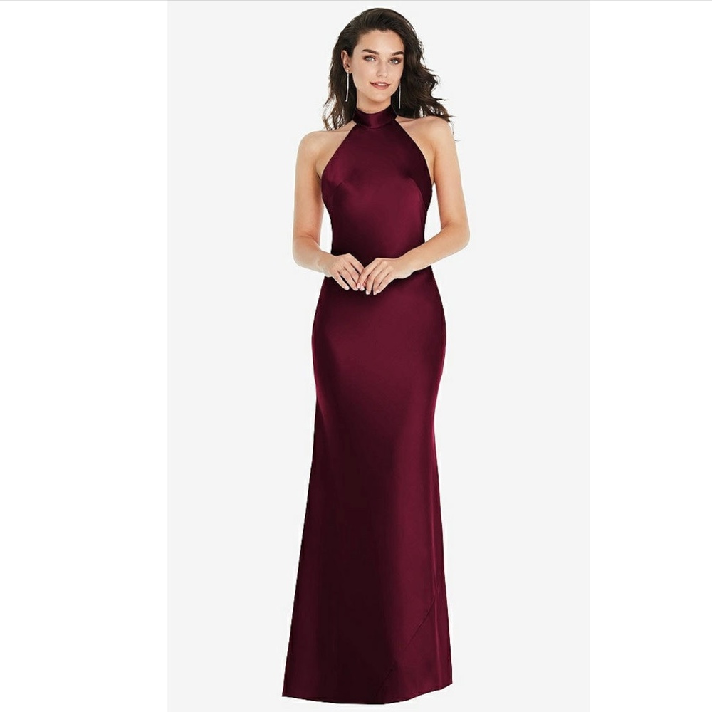 Lovely: SCARF TIE HIGH-NECK HALTER MAXI SLIP DRESS IN CABERNET (NWT)